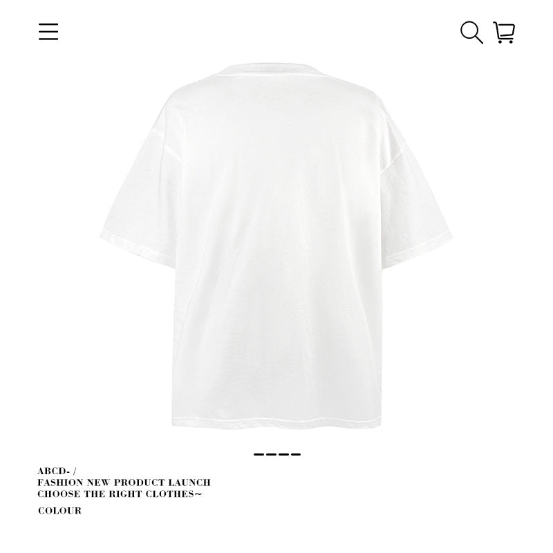 American vintage street T-shirt cotton lamb print men's and women's summer loose half-sleeves
