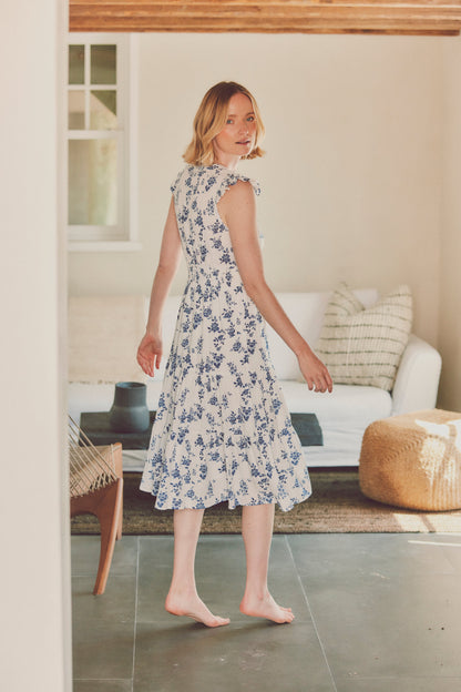 Milos Flutter Sleeve Floral Midi Dress
