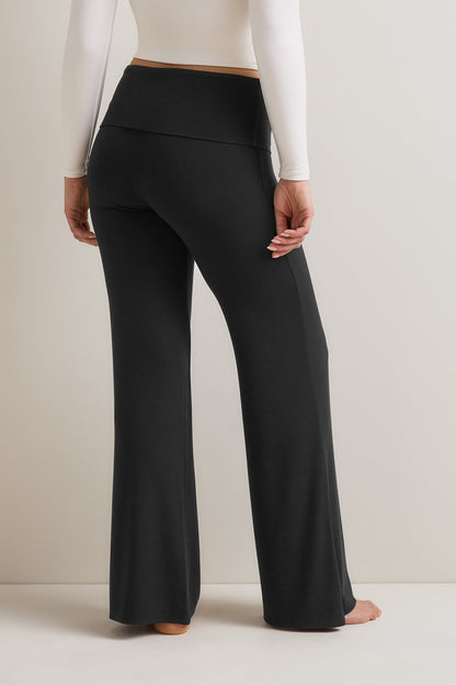 365  Sculpting Lounge Fold Waist Logo Flared Trousers - Shadow Black