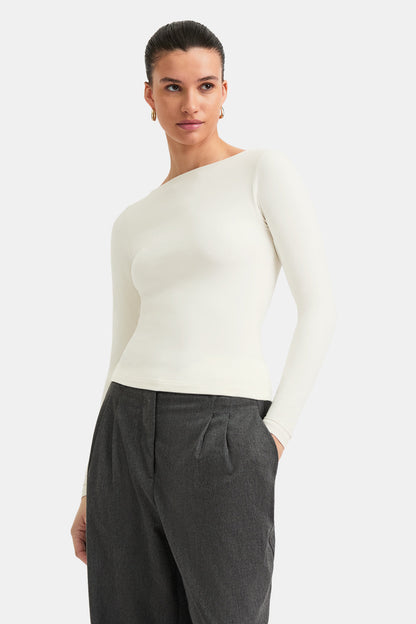 365 Boat Neck Long Sleeve Top - Vanilla