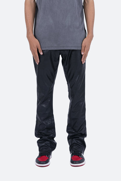 B169 Leather Flare Pants - Black