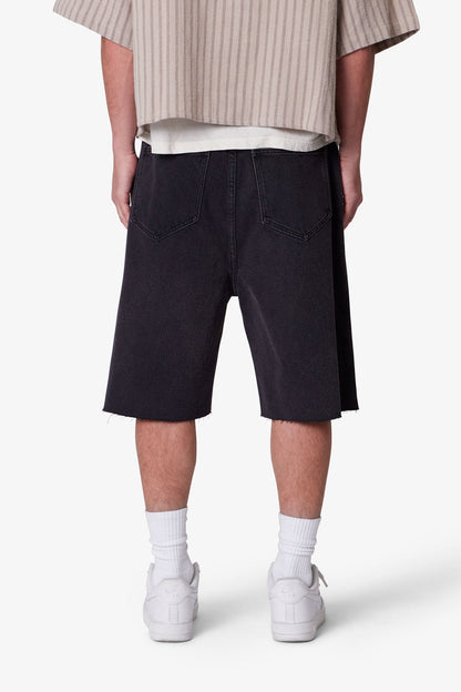 Baggy Cut Off Denim Shorts - Washed Black