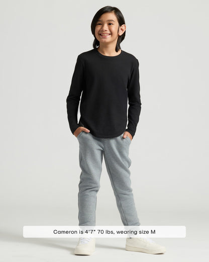 Boys' All Black Classic Long Sleeve Curved Hem Crew Neck 3-Pack