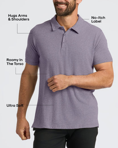 Dark Heather Amethyst Short Sleeve Polo