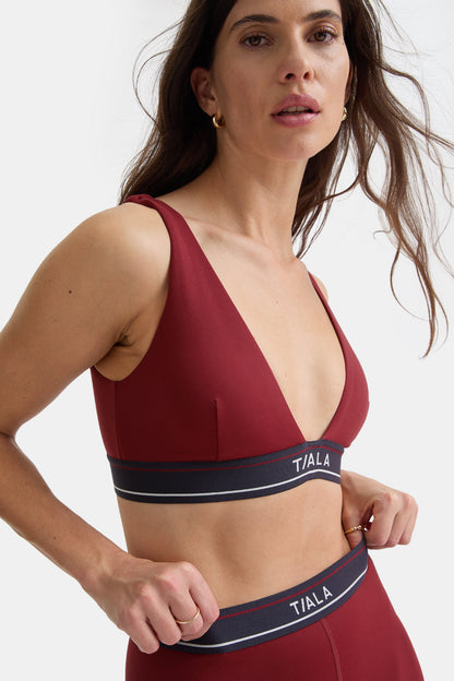 DayFlex V Neck Logo Band Sports Bra - Vintage Red