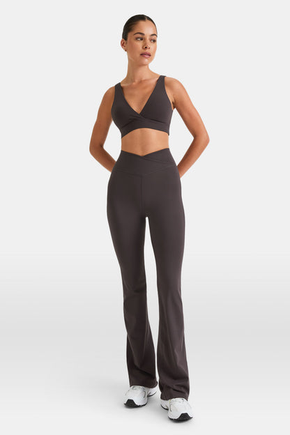 DayFlex V Neck Sports Bra - Cool Espresso