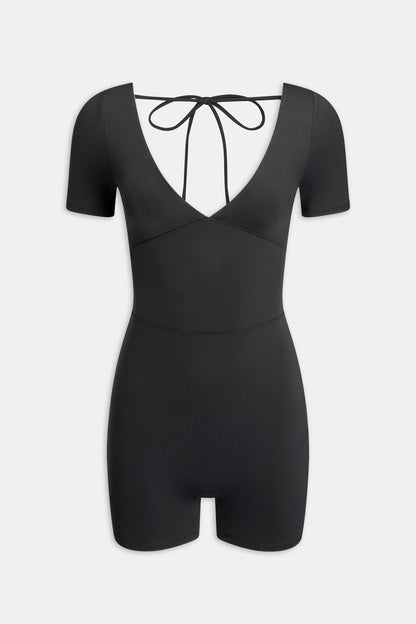DayFlex Built-In Support Plunge Neck Tie Back Unitard - Shadow Black