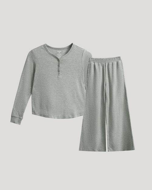 Girls Heather Gray Waffle Long Sleeve Henley & Waffle Leg Pants 2-Pack