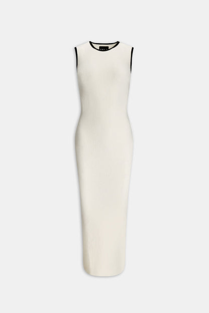 Sleeveless Contrast Ribbed Knit Maxi Dress - Buttermilk And Black