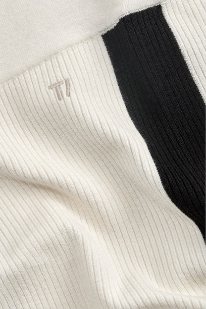 Wide Leg Contrast Ribbed Knit Trousers - Buttermilk And Black