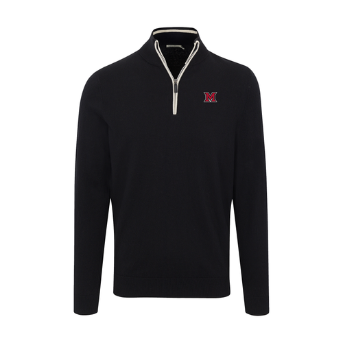 Miami Ohio Black with White Trim Luxury Touch Cotton and Cashmere Quarter Zip Sweater