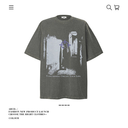 American vintage street T-shirt retro men's loose top