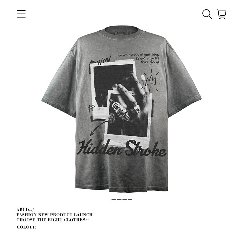 American vintage street T-shirt pure cotton retro men's and women's summer loose
