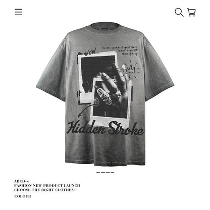 American vintage street T-shirt pure cotton retro men's and women's summer loose