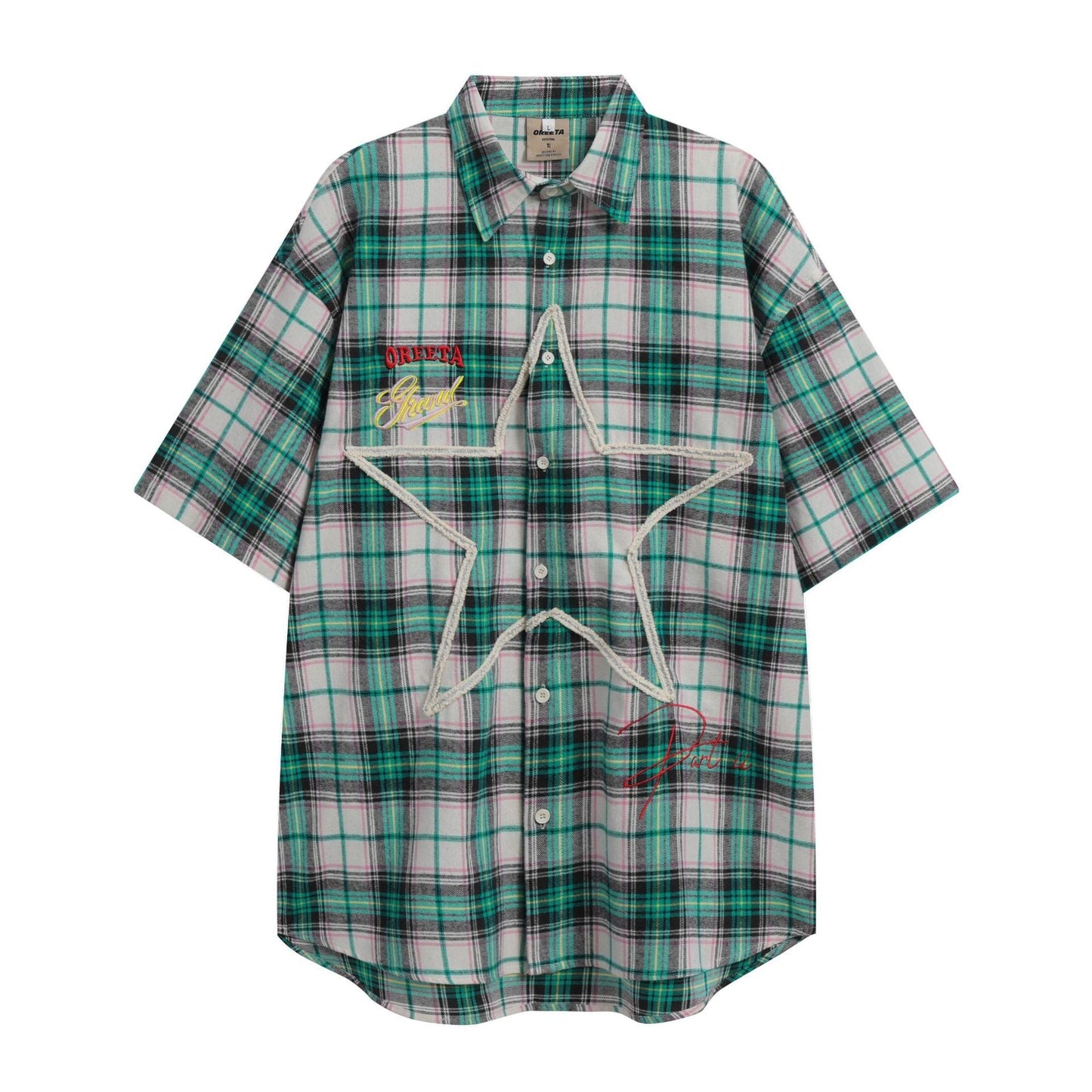 After Prom Shirt Oreeta Mall Summer Short Sleeve Shirt High Street All-Matching Embroidered Plaid