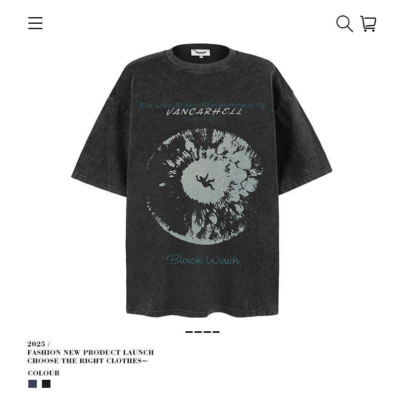 American vintage street T-shirt pure cotton retro men's and women's summer loose half sleeves