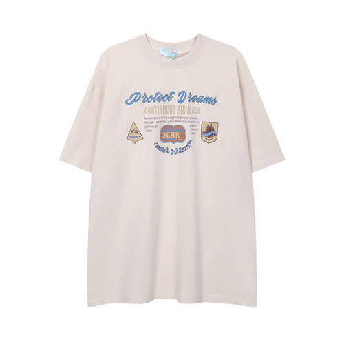 After Prom Shirt T-shirt Summer Fashion Brand Printed Loose Half Sleeve T-shirt round Neck Cotton Short Sleeve Men
