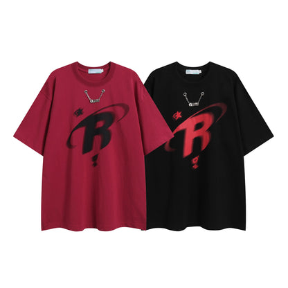 After Prom Shirt High Street Loose Necklace Decoration Short Sleeve T-shirt Top