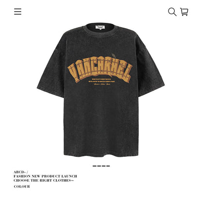American vintage street T-shirt pure cotton retro men's and women's summer loose