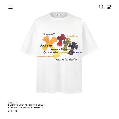 American vintage street T-shirt pure cotton men's and women's summer loose half-sleeves