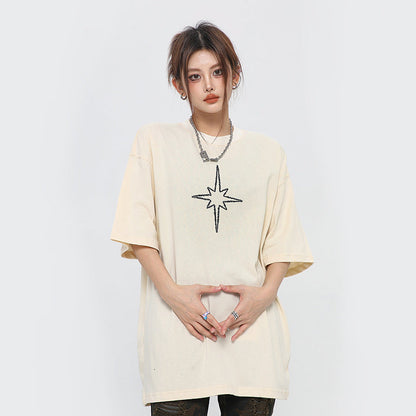 After Prom Shirt Women Summer Letter Print High Street Fashion Brand Short Sleeve round Neck Pure Cotton Loose T-shirt