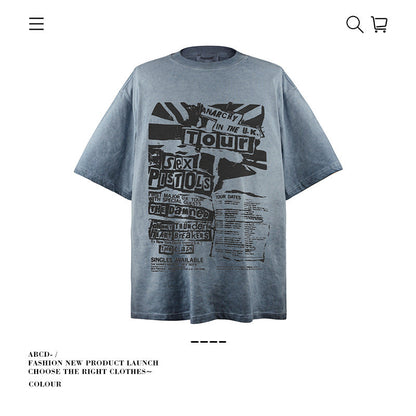 American vintage street T-shirt pure cotton retro men's and women's summer loose