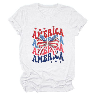 America Bow Short Sleeve Women's Fashion T-Shirt