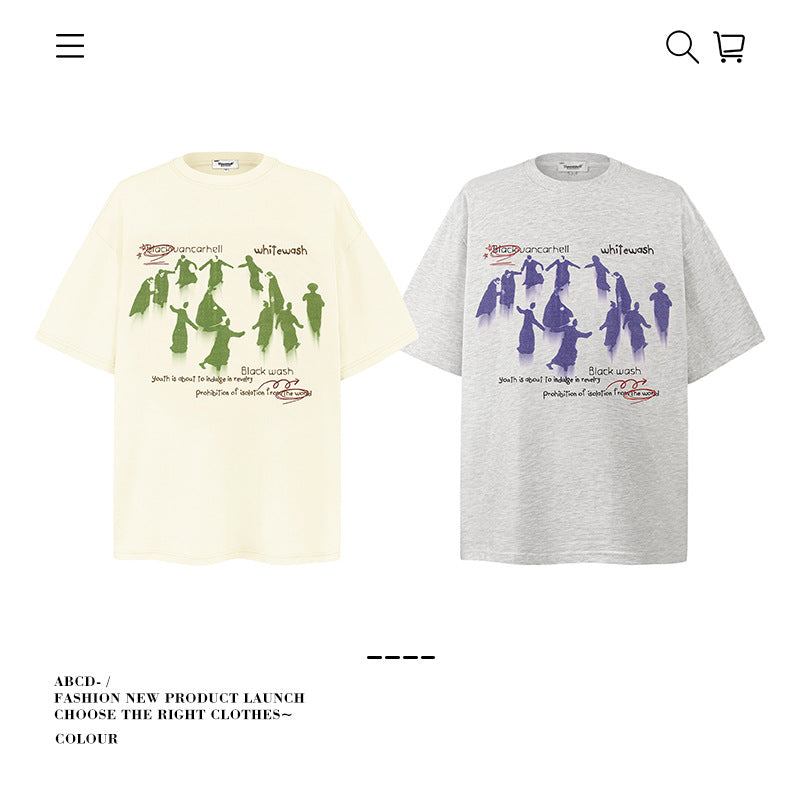 American vintage street T-shirt pure cotton men's and women's summer loose