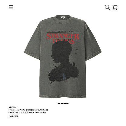 American vintage street T-shirt pure cotton retro men's and women's summer loose
