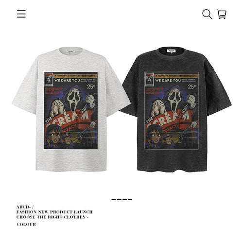 American vintage street T-shirt pure cotton men's and women's summer loose