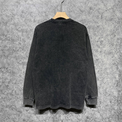 Amiri Long Sleeved Shirt Long-Term Available European and American Fashion Brand Vintage T Shirt Washed and Worn Retro Long-Sleeved T-shirt