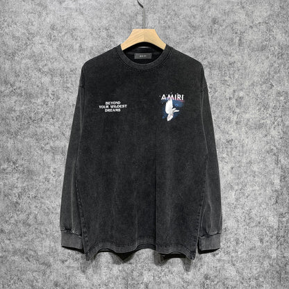 Amiri Long-Sleeve Shirt Pigeon Pattern Vintage Long Sleeve T-shirt