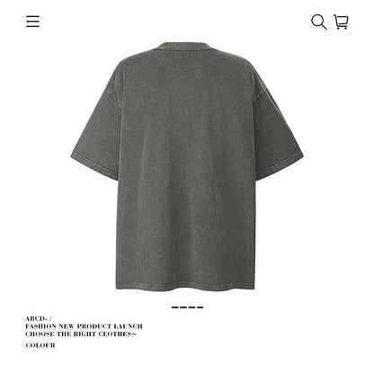 American vintage street T-shirt pure cotton retro men's and women's summer loose half sleeves