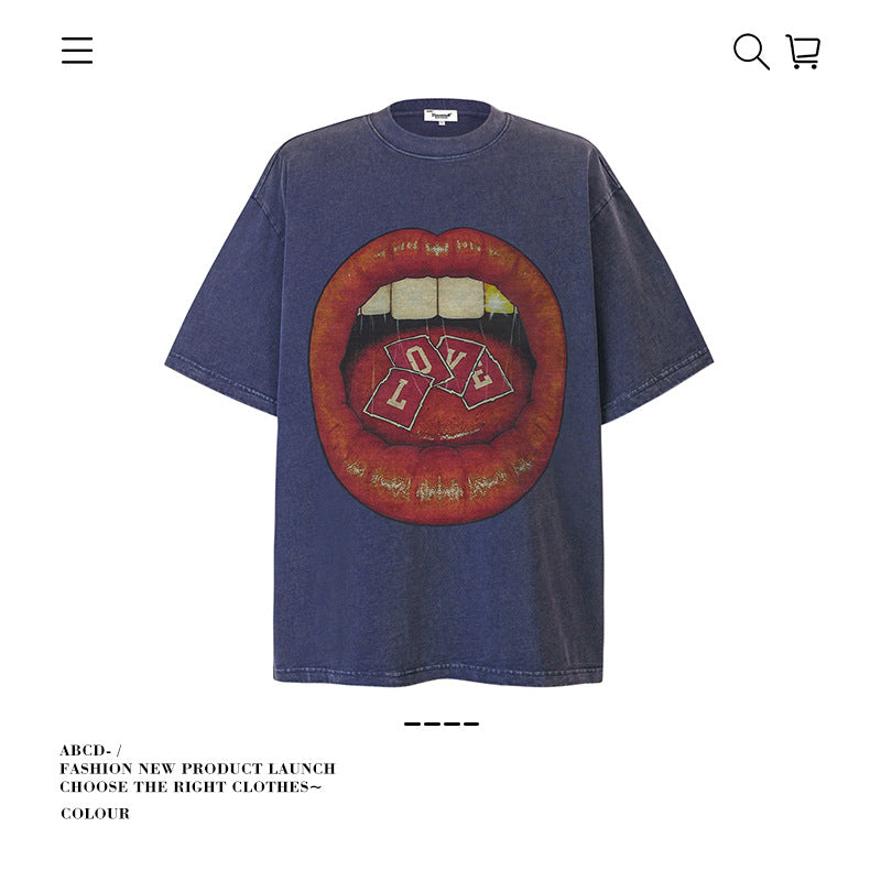 American vintage street T-shirt pure cotton retro men's and women's summer loose
