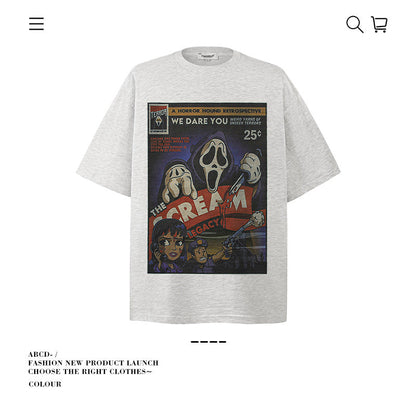 American vintage street T-shirt pure cotton men's and women's summer loose