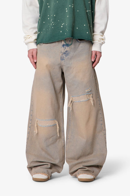 Patched Rave Denim - Washed Brown