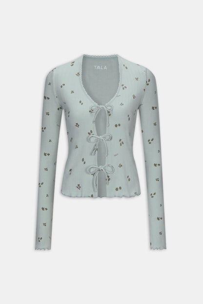 Tie Up Pyjama Cardigan - Sage Woodland Print