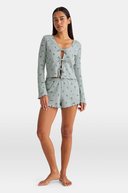 Tie Up Pyjama Cardigan - Sage Woodland Print