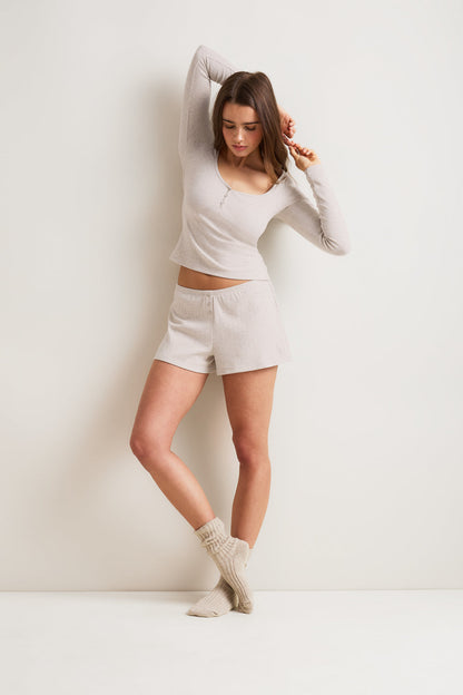 Button Pyjama Shorts - Oat Marl
