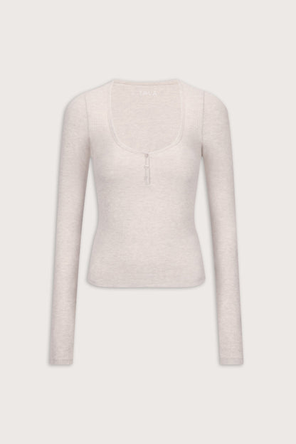 Sweetheart Long Sleeve Pyjama Top - Oat Marl