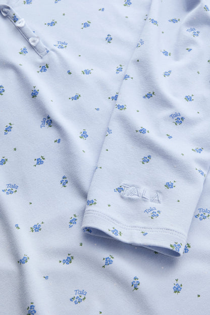 Sweetheart Long Sleeve Pyjama Top - Baby Blue Floral Print