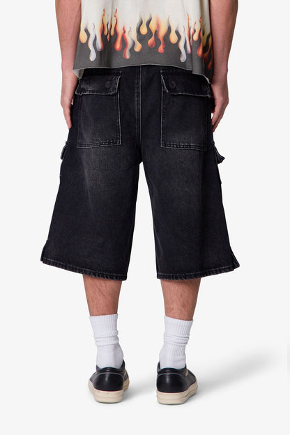 Rave Cargo Denim Shorts - Vintage Black