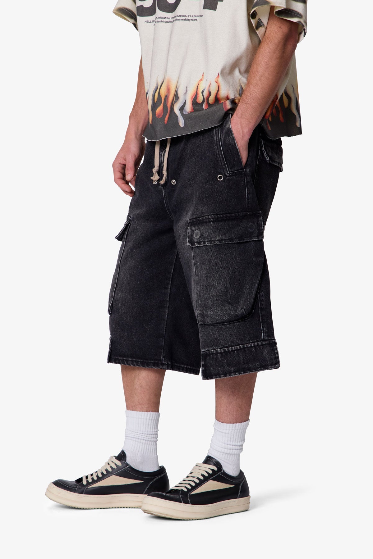 Rave Cargo Denim Shorts - Vintage Black