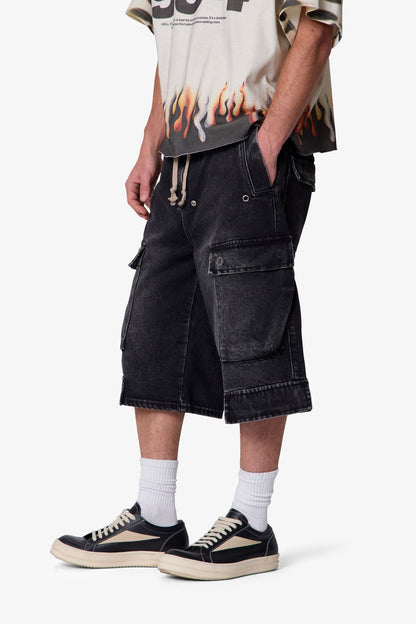 Rave Cargo Denim Shorts - Vintage Black