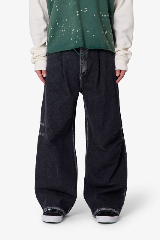 Raw Pleated Denim - Rinsed Black
