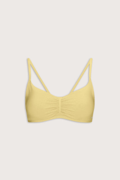 Sculpt Seamless Ruched Cross Back Sports Bra - Butter Yellow