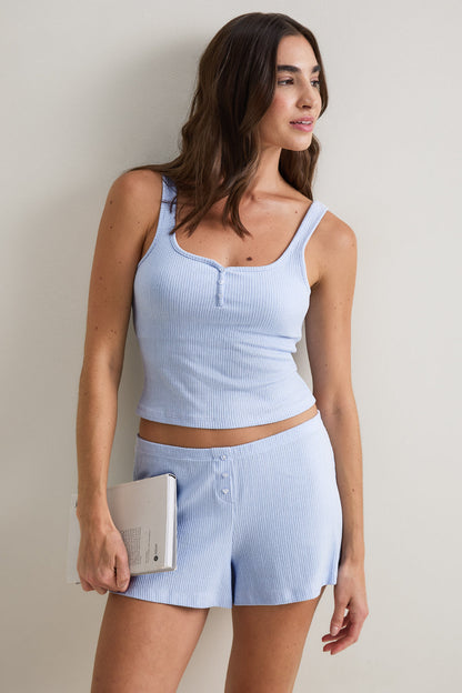 Sweetheart Henley Pyjama Vest - Baby Blue