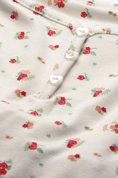 Sweetheart Henley Pyjama Vest - Ivory Floral Print
