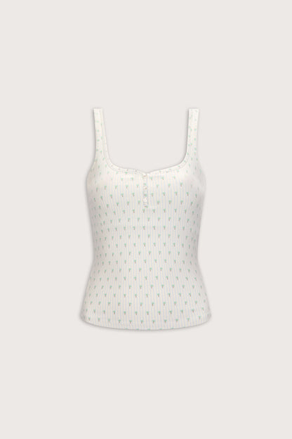 Sweetheart Henley Pyjama Vest - Blue Stripe Palm Print