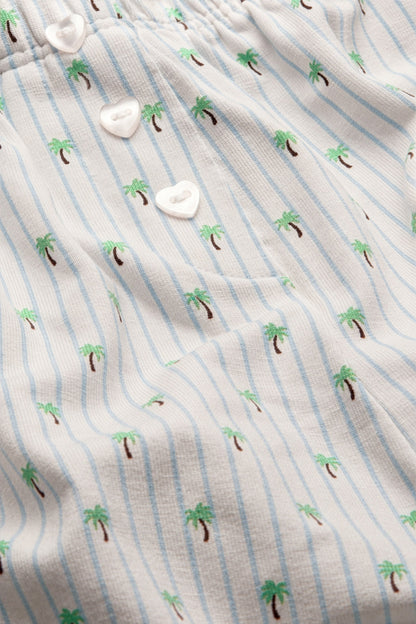Button Pyjama Shorts - Blue Stripe Palm Print
